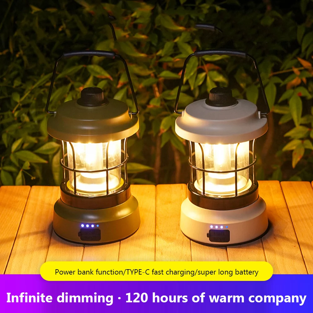 

Retro Portable Camping Lantern with Hook Waterproof Camping Tent Lights USB Charging Dimmable Lamp for Outdoor Hiking Climbing