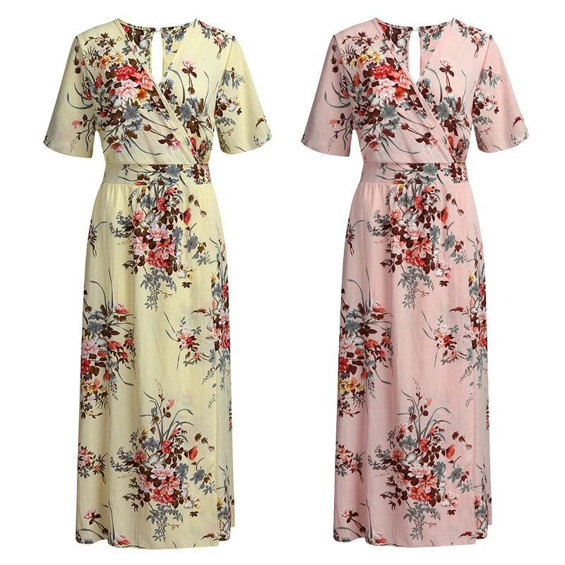 

Женское платье с запахом, V-образным вырезом и коротким рукавом