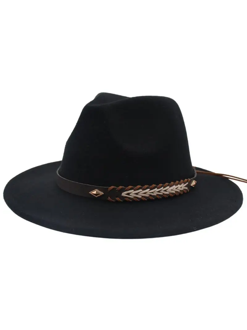 New Woolen Fedora Hat with Decoration Felt Cap Large Brim Fashion Top Couple British Gentleman Lady