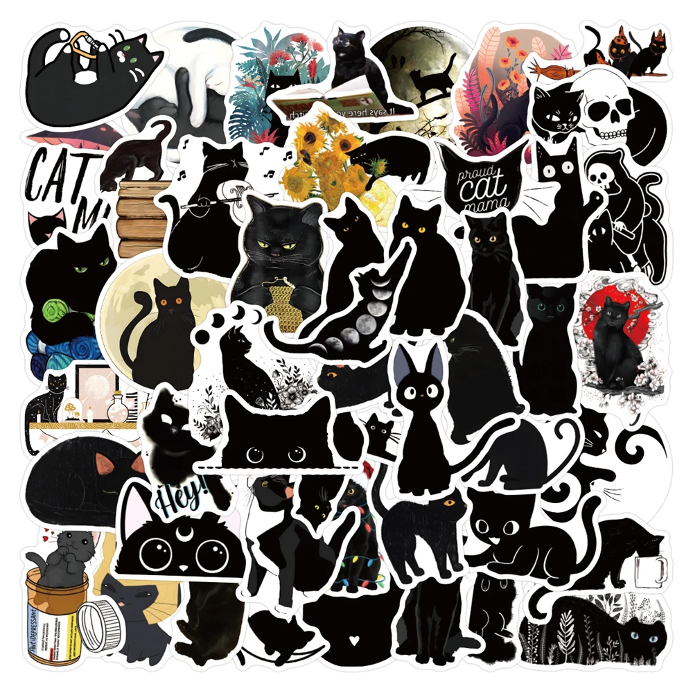 

10/50 Pcs Elegant Cute Black Cat Animal Graffiti Stickers Decorate Guitar Bike Skateboard Backpack Motorcycle Waterproof Sticker