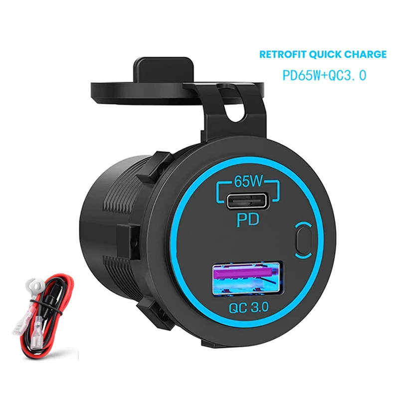 65 Вт PD 12 В USB-розетка для ноутбука USB C Автомобильное зарядное устройство