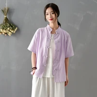 chinese style cotton linen zen tai chi button cotton top women vintage china traditional shirt pants set loose casual tang suit