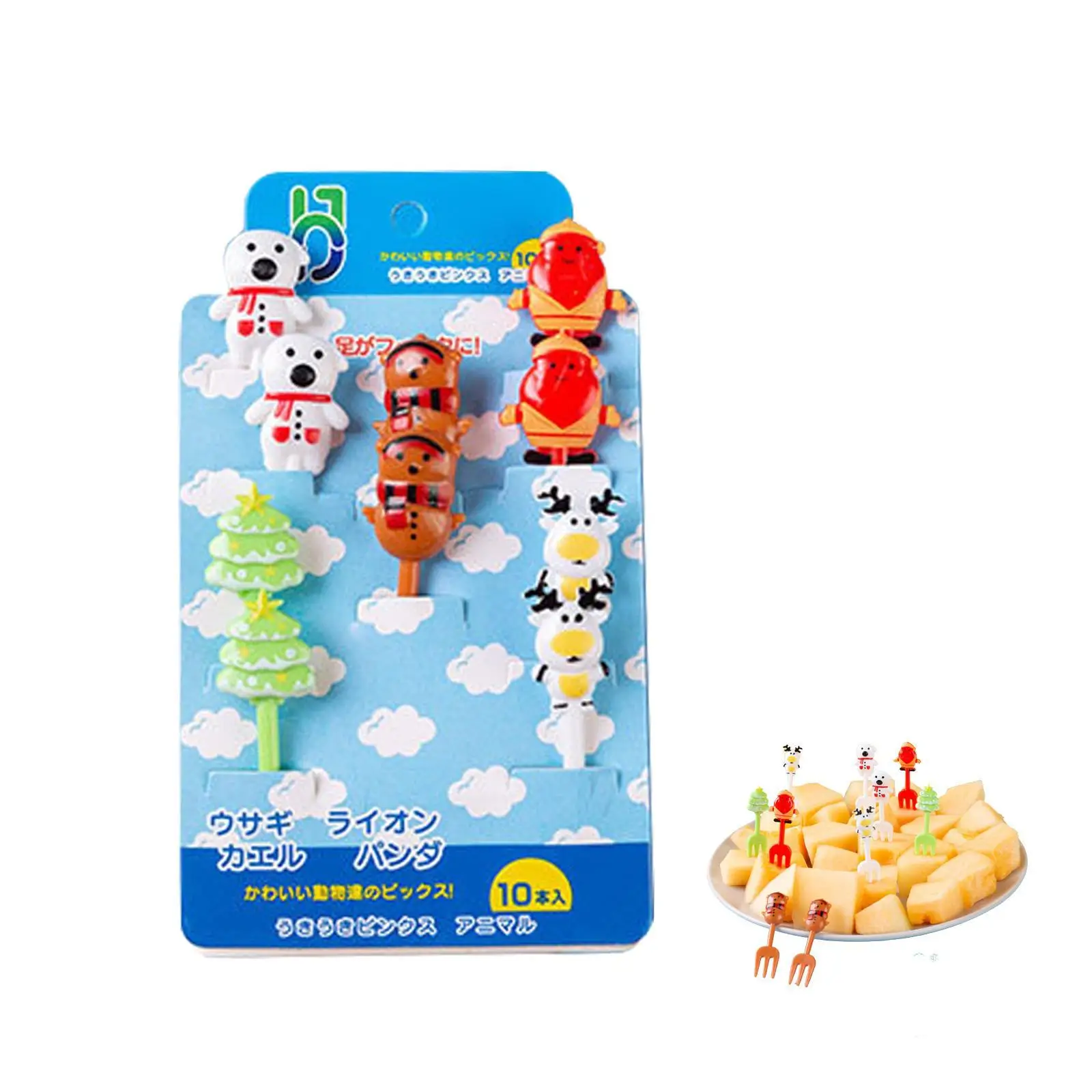 

6/8/10pcs Christmas Fruit Food Picks Lunch Bento Box Picks Cartoon Animal Toothpick Mini Cupcake Forks for Fruits Cake Dessert