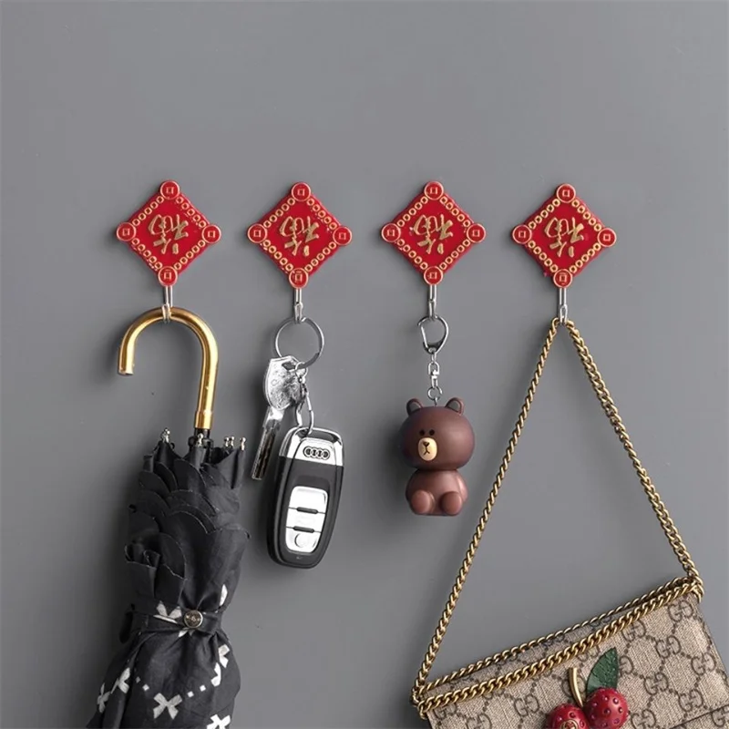 

10pcs 6/2pcs Punch-free Chinese Character for Blessing Hook Up Multifunction Wall-mounted Storage For Home Drop Shopping K125