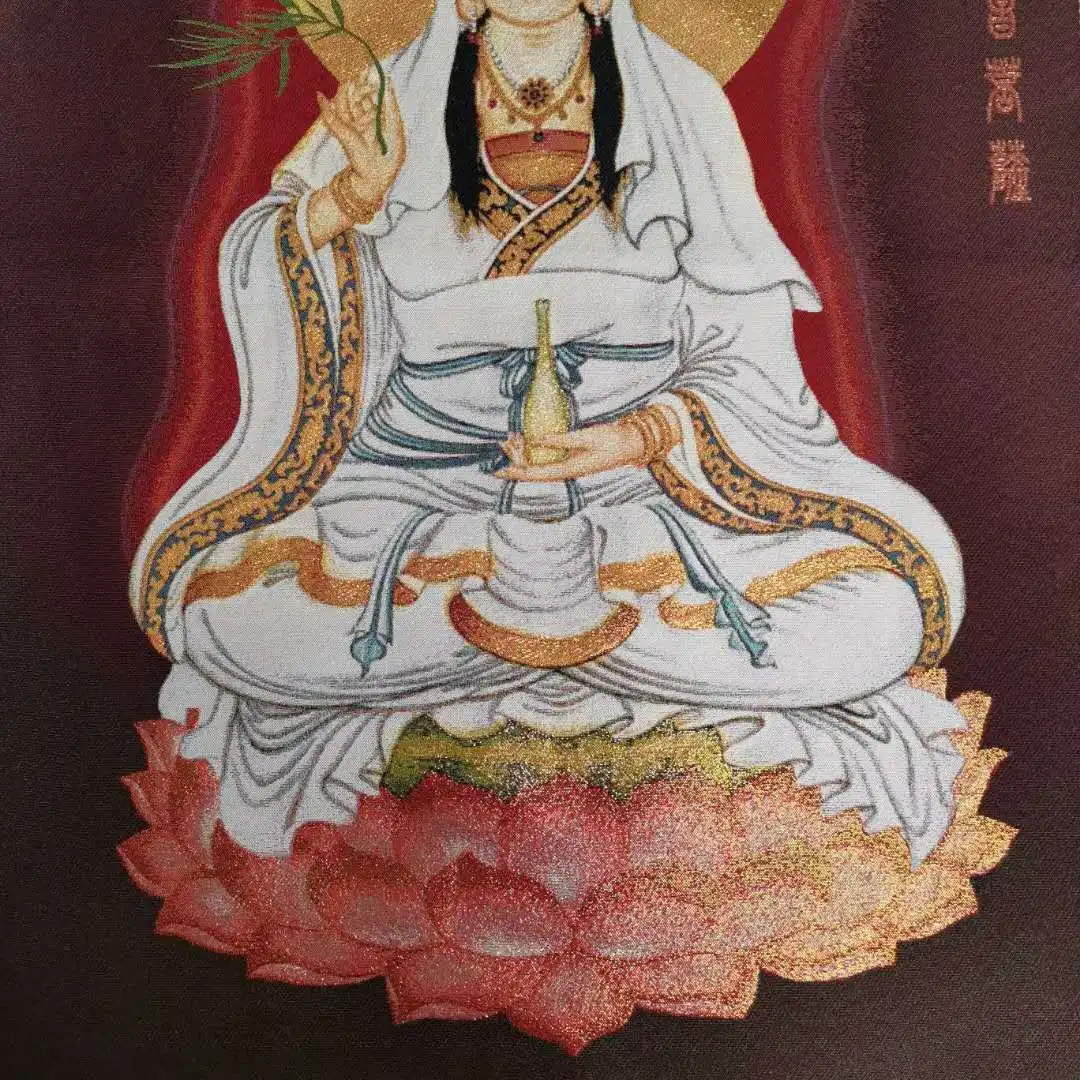 Китайская буддизм ткань шелк Авалокитешвара Гуанинь Кван-инь Тханка Танка