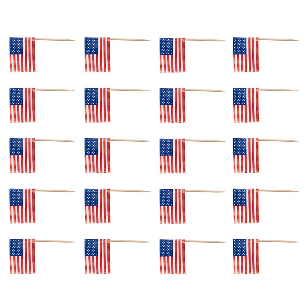 

200 Pcs American Toothpick Flag Sticks Cupcakes Cocktail Picks Decor Mini Paper Cups Decorate Wood Dessert Topper Flags Woodsy