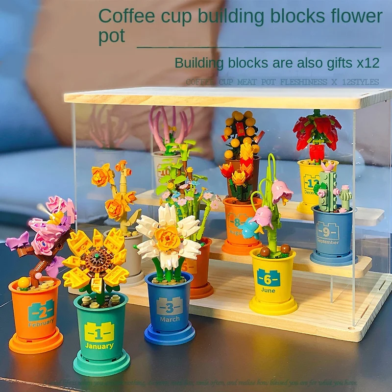 

Mini Flower Building Blocks Home Desktop Succulent Potted Ornaments Diy Small Particles Puzzle Assembled Children's Toy Gift