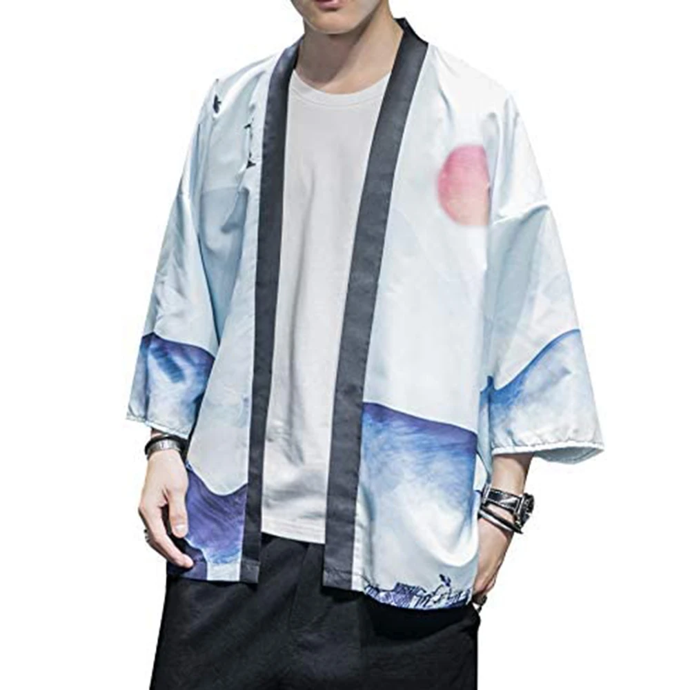 Kimono japonés para Hombre, ropa tradicional, camisa de vestir, cárdigan de Anime, carpa de grulla, Samurai, Haori, Yukata