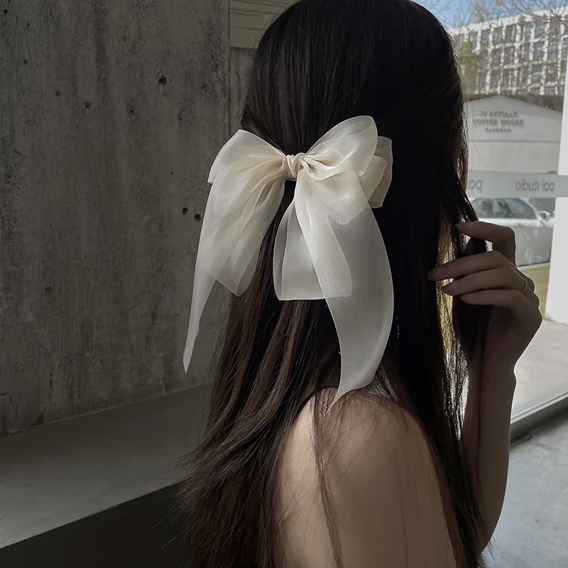 

2023 New Black White Yarn Bow Hair Clip for Women Girls Summer Clip Back Head Hairpin Fashion Hair Accessories