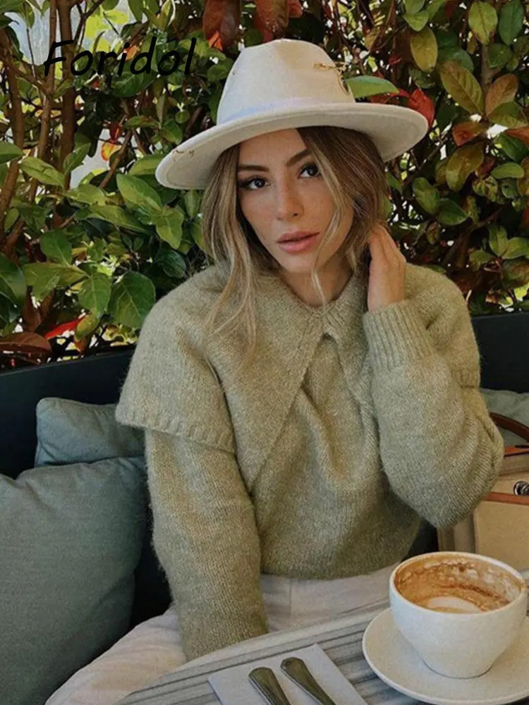 

Perter Pan Collar Women Sweater Fashion Spring Solid Collar Elegant Casual Office Ladies Knitted Pullover Mujer Female Chic Tops