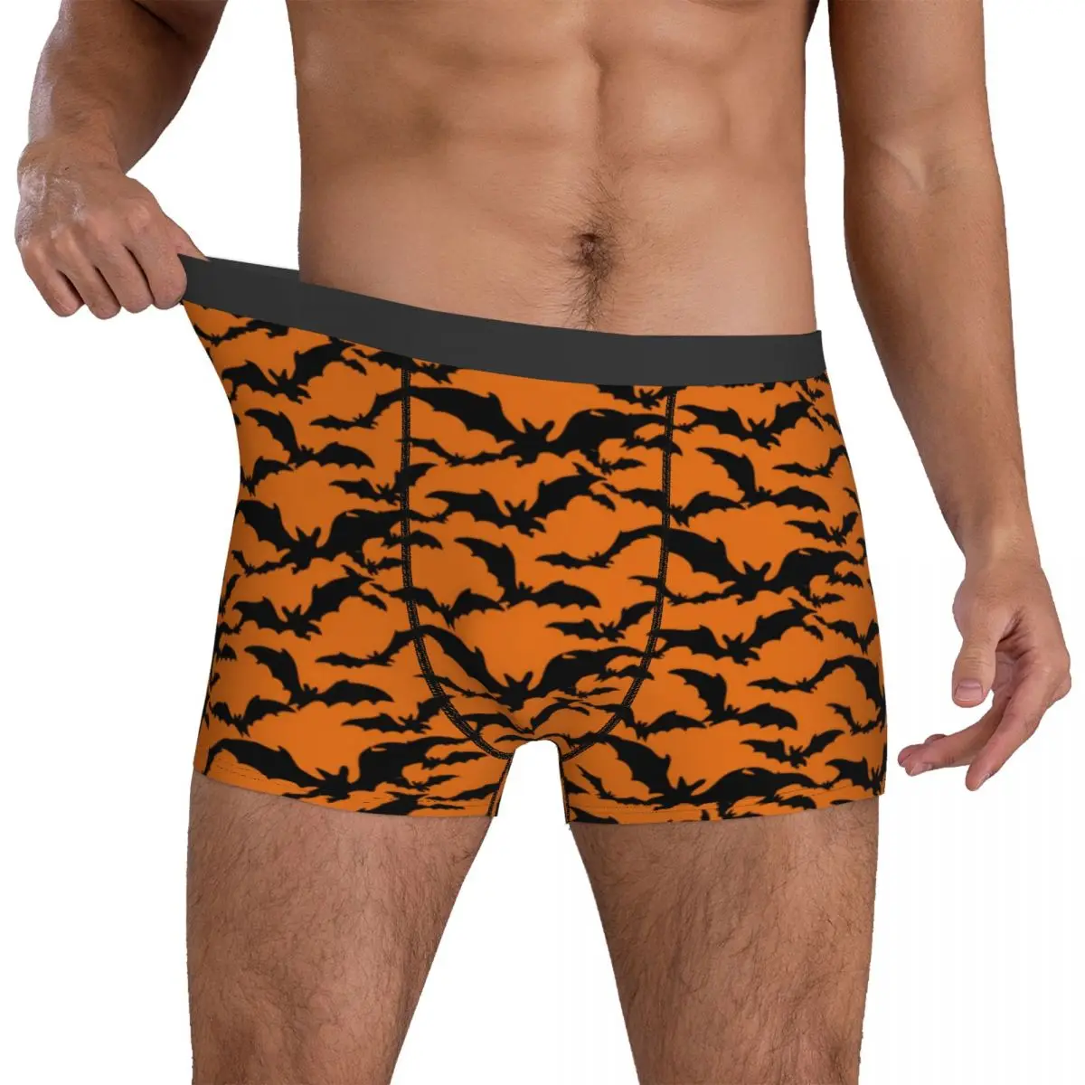 

Halloween Print Underwear Black Bats Men Panties Custom Breathable Boxershorts Trenky Boxer Brief Plus Size 2XL