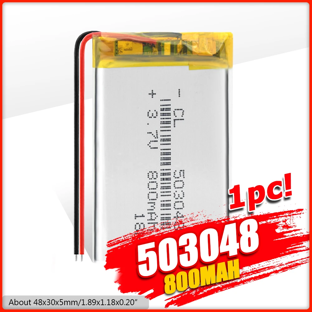 

503048 800mah Lipo cells 3.7V Lithium Polymer Rechargeable Battery For MP3 MP4 GPS car recorder headset Toy batteries