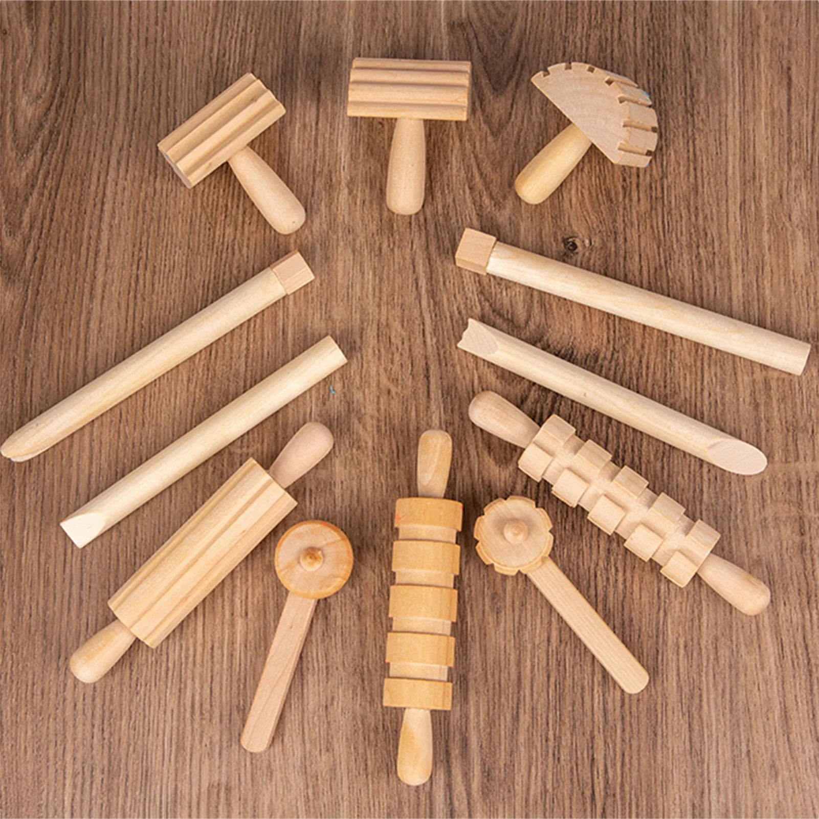 

12 Pieces Wooden Mini Rolling Pin Kitchen Baking Rolling Pin Small Wood Dough Roller For Children Fondant DIY Plasticine Tool