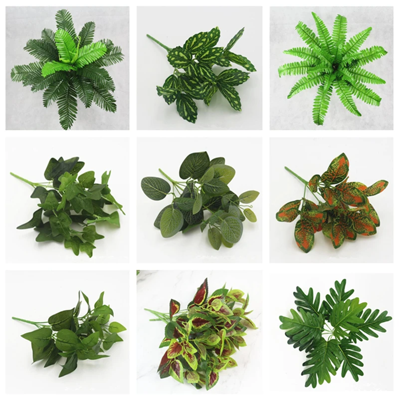 

1PCS Artificial Plants Plastic Green Grass Flower Wedding Party Decor Green Jungle Plants Grape Leaves Potted Plant Accessories