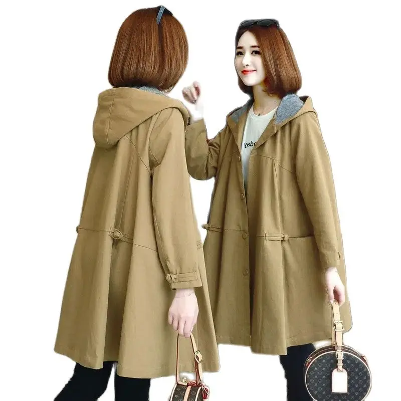 

Windbreaker Women's Mid-length 2023 Spring Wear Korean Version Large Loose Cape Coat Spring and Autumn Hooded Lady's Trench Coat