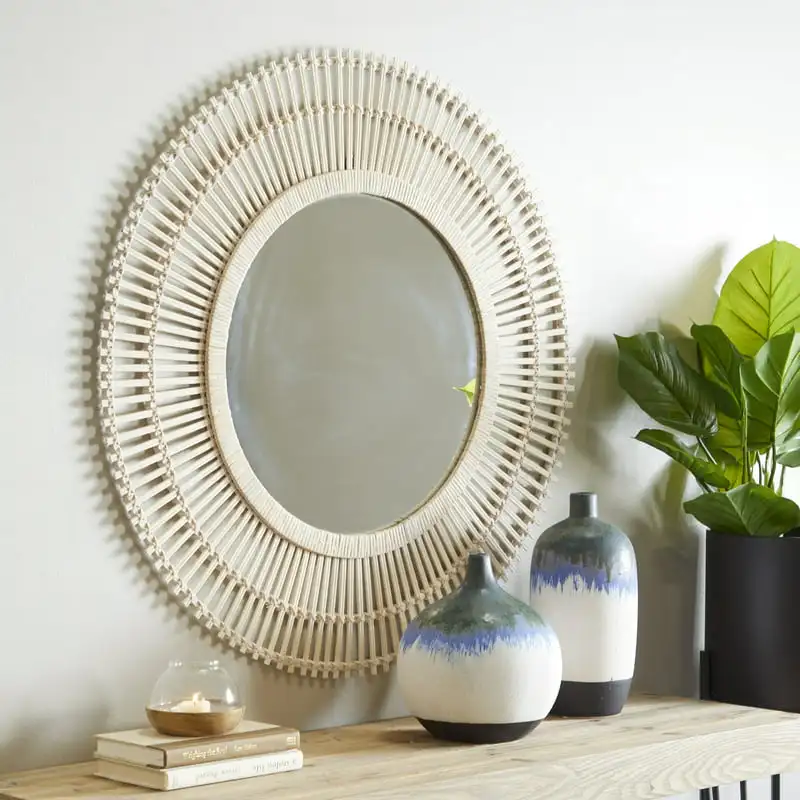 

2023 New 36" x 36" Cream Starburst Wall Mirror Decorative Makeup Mirror for Bedroom Desktop Ornaments Mirror Home Decor
