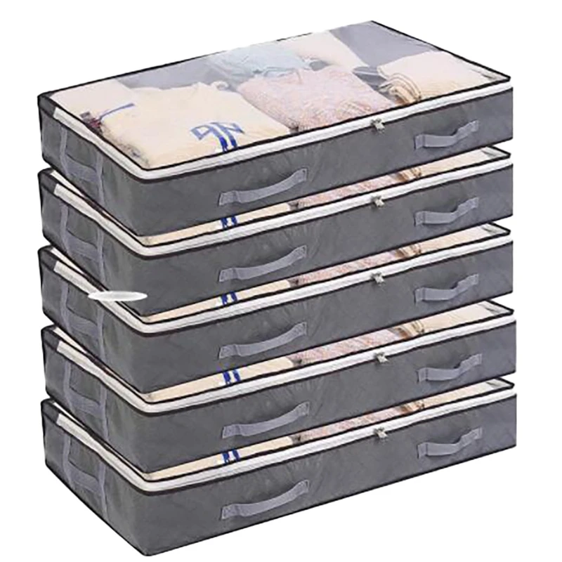 

3 Pack Underbed Storage Bags Foldable Clothes Storage Containers With Clear Window Reinforced Handles Zippered Organizer