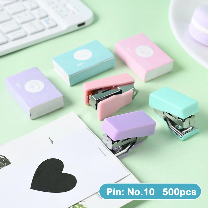 

Mini Macarone Color Metal Stapler Set with 500pcs Staples 6-10 Binding Tools Stationery Office School Student Supplies