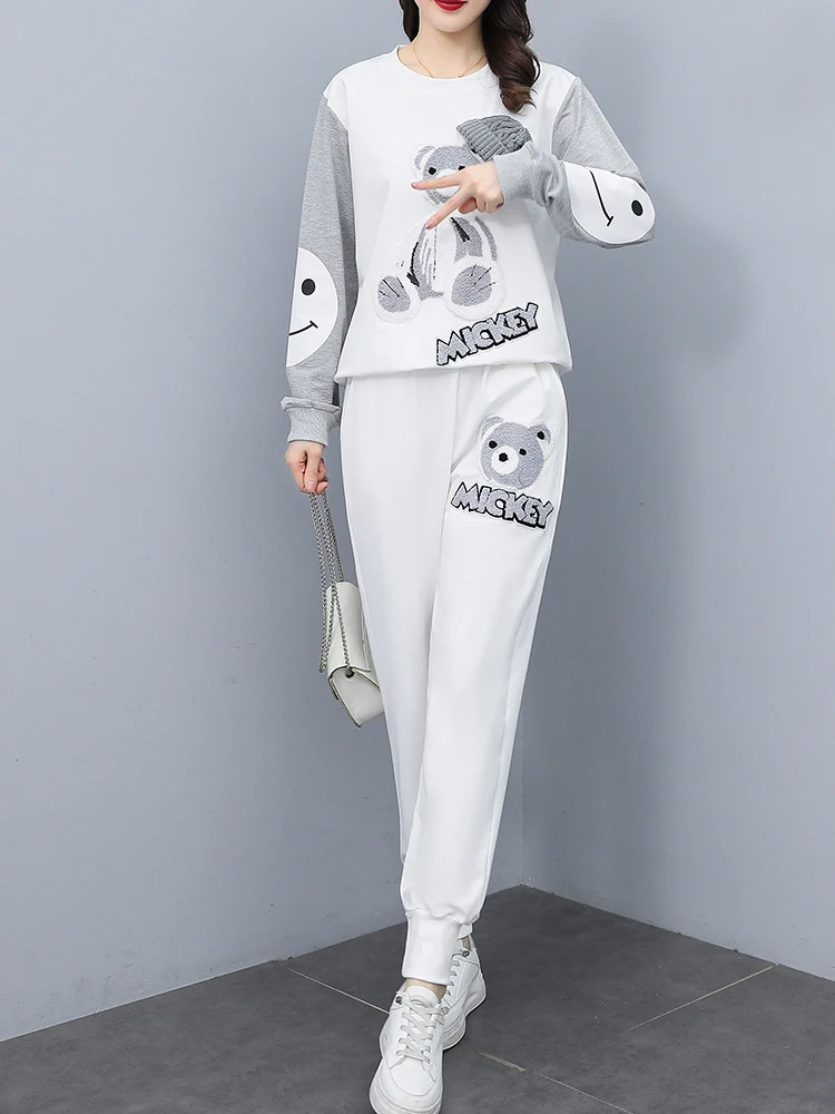 

Two-Piece Tracksuit Set for Women, Casual Sweatshirt Top and Pants Color Blocking Blouse and Trousers Set Korean Fashion Autumn