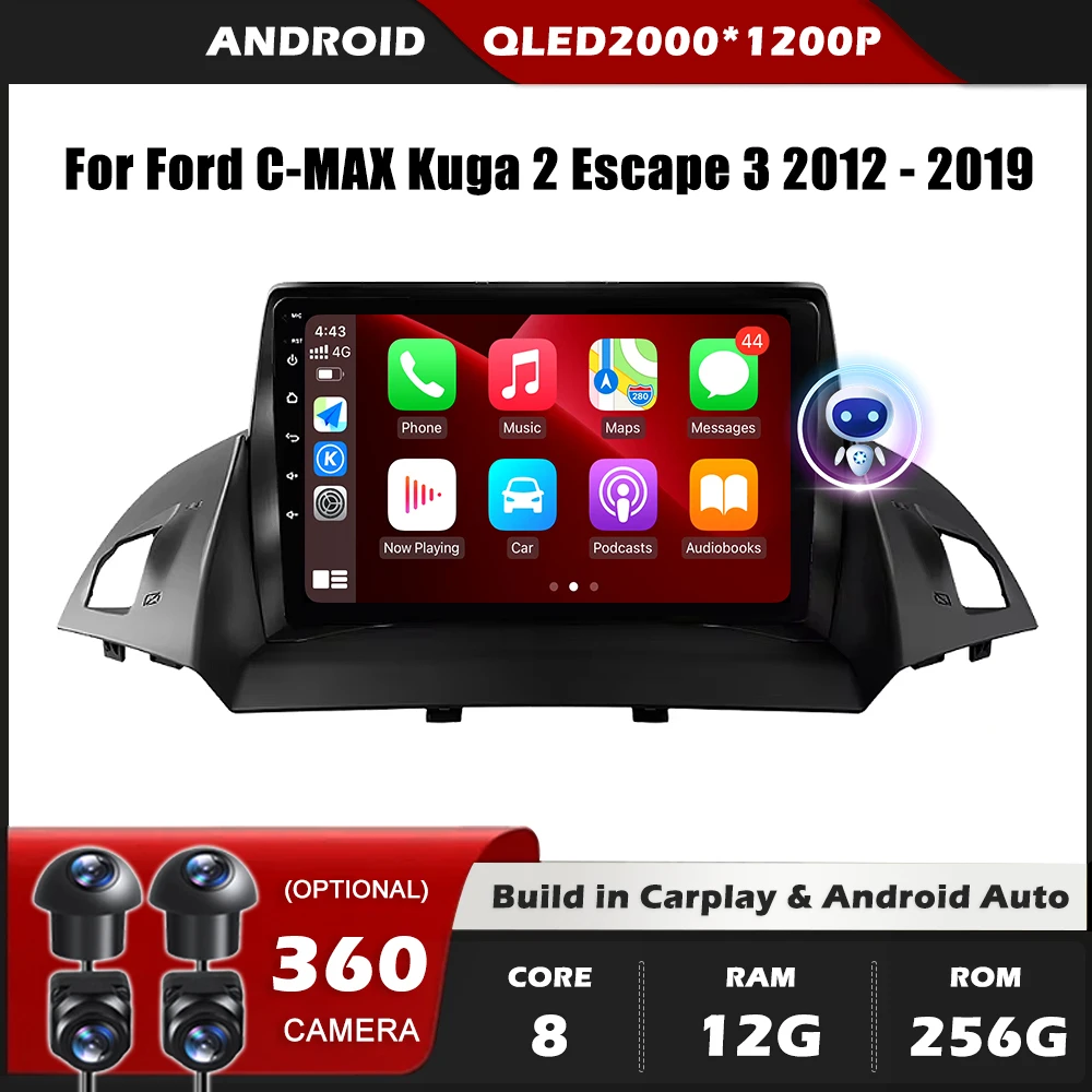 GPS-навигация для Ford C-MAX Kuga 2 Escape 3 2012-2019 Android Auto Carplay Стерео Мультимедийный плеер 5G Wi-Fi
