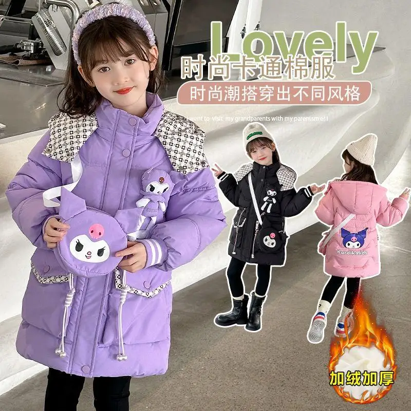 

Kawaii Sanrioed аниме мультфильм Kuromi серия Детская плюшевая хлопковая стеганая куртка теплые утепленные топы для маленьких мальчиков девочек фестиваль подарок