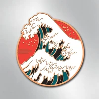 great wave kanagawa japanese japan art enamel metal badges lapel pin brooches jackets fashion jewelry accessories