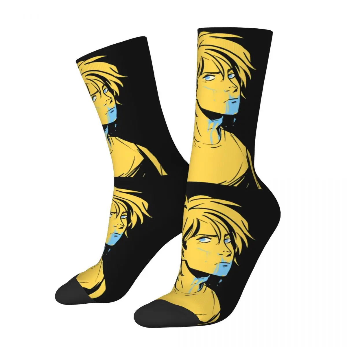 

Funny Crazy Compression Sock for Men Fanart Hip Hop Vintage Banana Fish Happy Seamless Pattern Printed Boys Crew Sock Gift