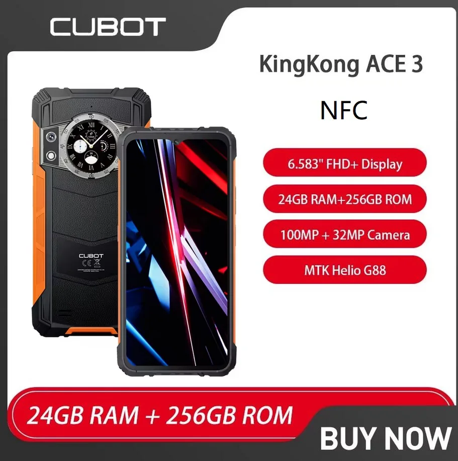 Смартфон Cubot KINGKONG ACE 3 Android 14 Helio G88 24 ГБ ОЗУ (8 + 16 ГБ) 256 ПЗУ мобильный телефон двойной