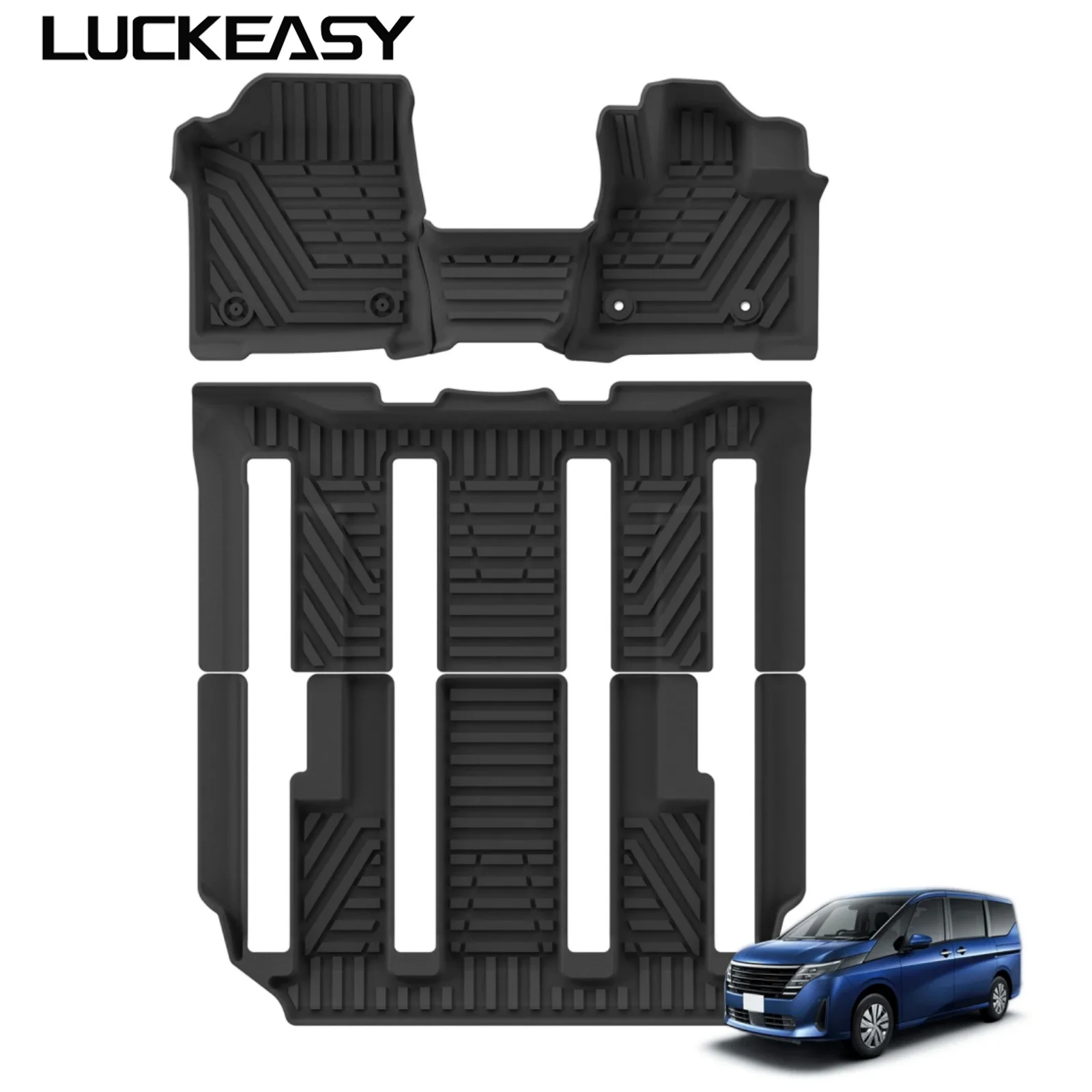 Фото LUCKEASY Коврики для пола автомобиля и коврик в багажник для Nissan SERENA C28 e-POWER Hybrid 7-местный 2023-2024 (только версия с выдвижной направляющей) №1