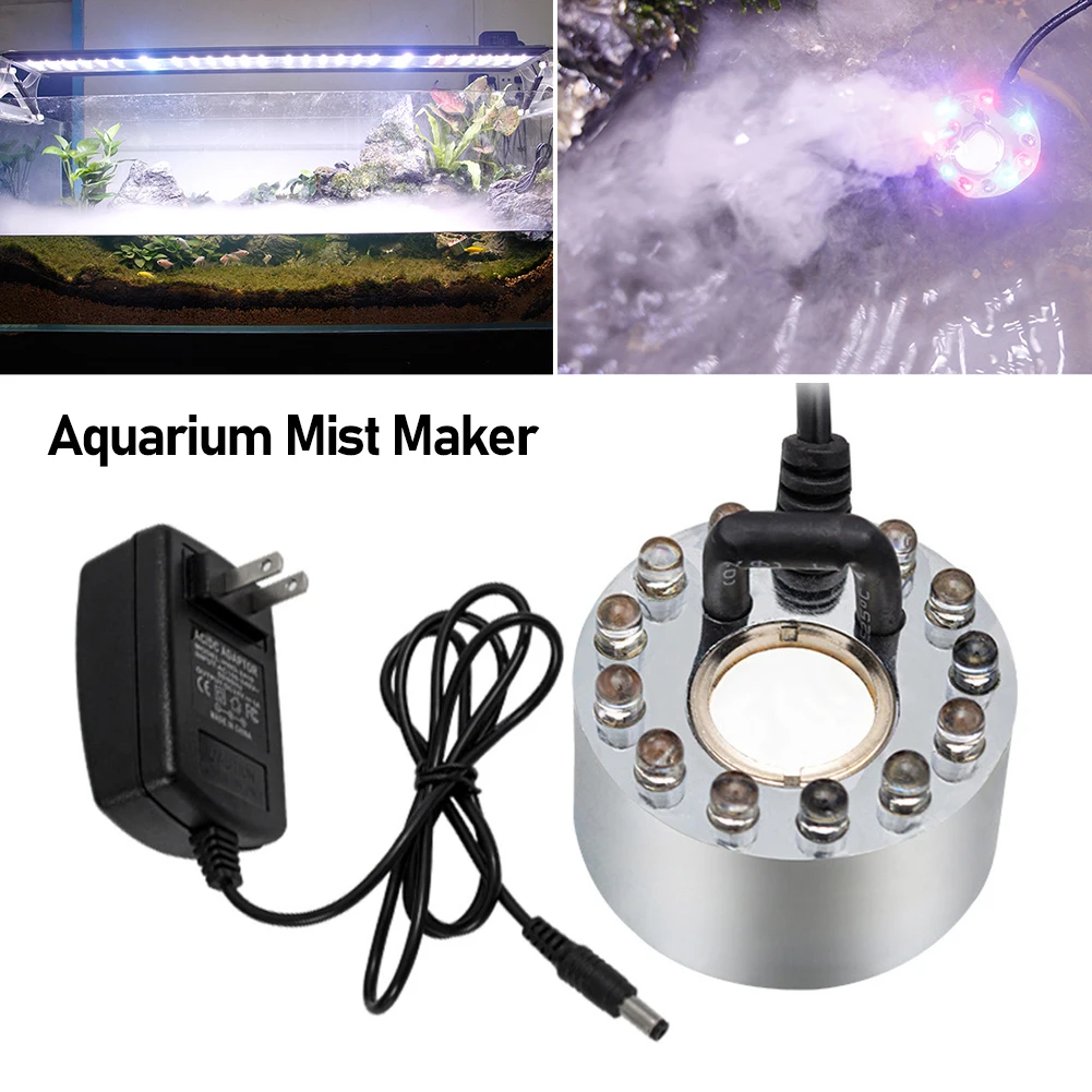 

12 LED Atomizer Colorful Light Ultrasonic Misting Maker Water Fountain Pond Landscaping Fogger Atomizer Air Humidifier Aquarium