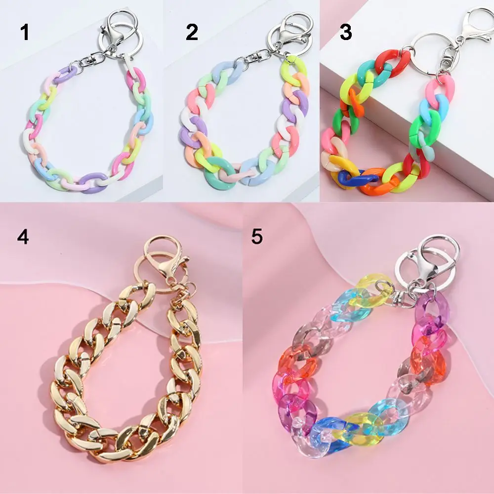Fashion Jewelry Colorful Keys Rope Girls Lady Phone Lanyard Acrylic Chain Phone Case Hanging Cord Mobile Phone Chain