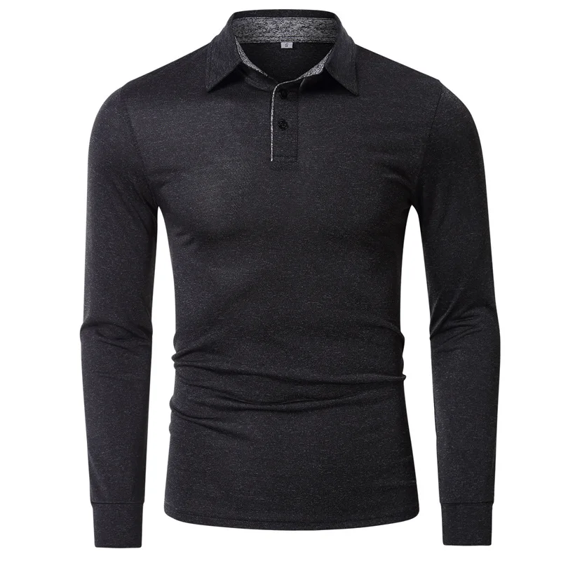 Men's Autumn POLO Shirts Solid Color Golf Shirts Casual Business Tops Lapel Sports T-Shirts Winter High Quality Long Sleeves