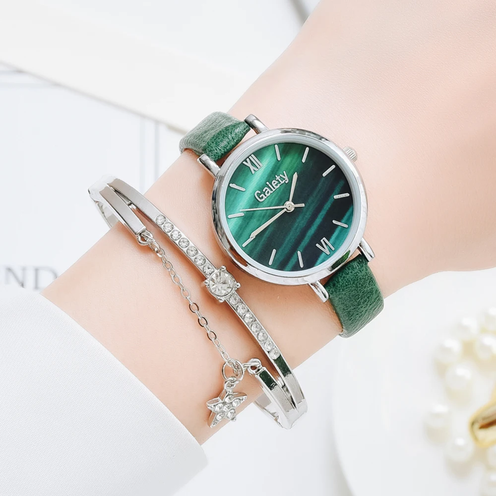 

Women Bracelet Watches Set GAIETY Brand Simple Design Green Dial Leather Wristwatches Ladies Casual Dress Clock Quartz Watch