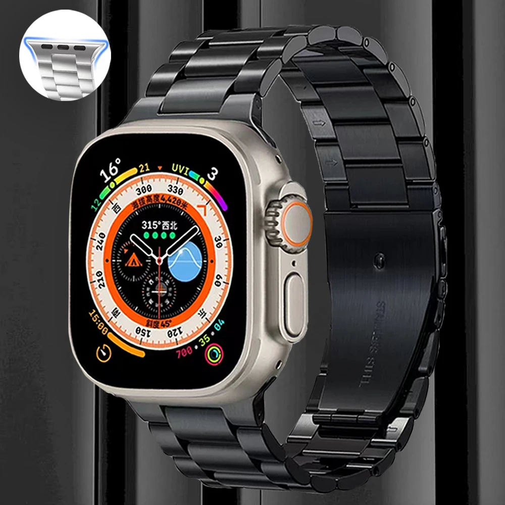

Ремешок из нержавеющей стали для Apple Watch Band Ultra 49 мм 44 мм 45 41 мм 38 42 мм 40 мм, роскошный металлический браслет для iWatch 8 7 6 5 4 3 SE