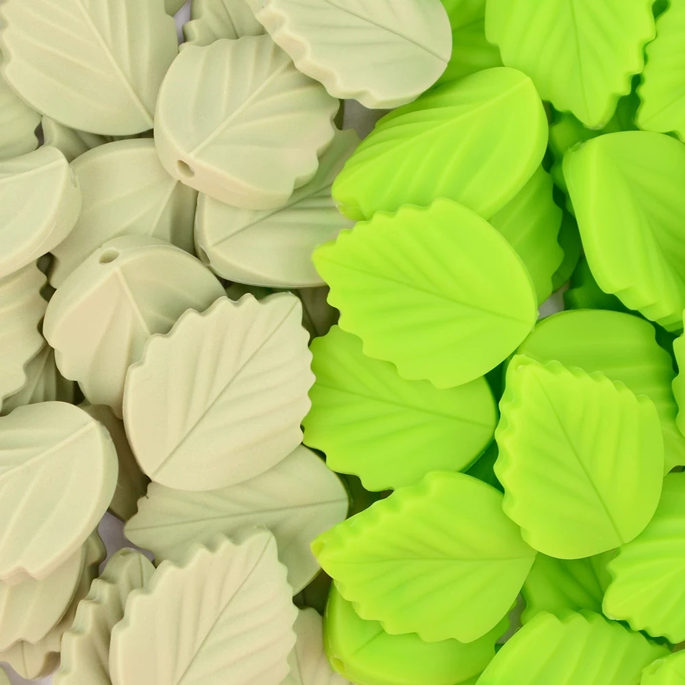 LOFCA 10PCS Leaf Baby Teething Silicone Beads Leaves DIY Food Grade Silicone Toy BPA Free Chew Nurse Gift Teethers Accessories