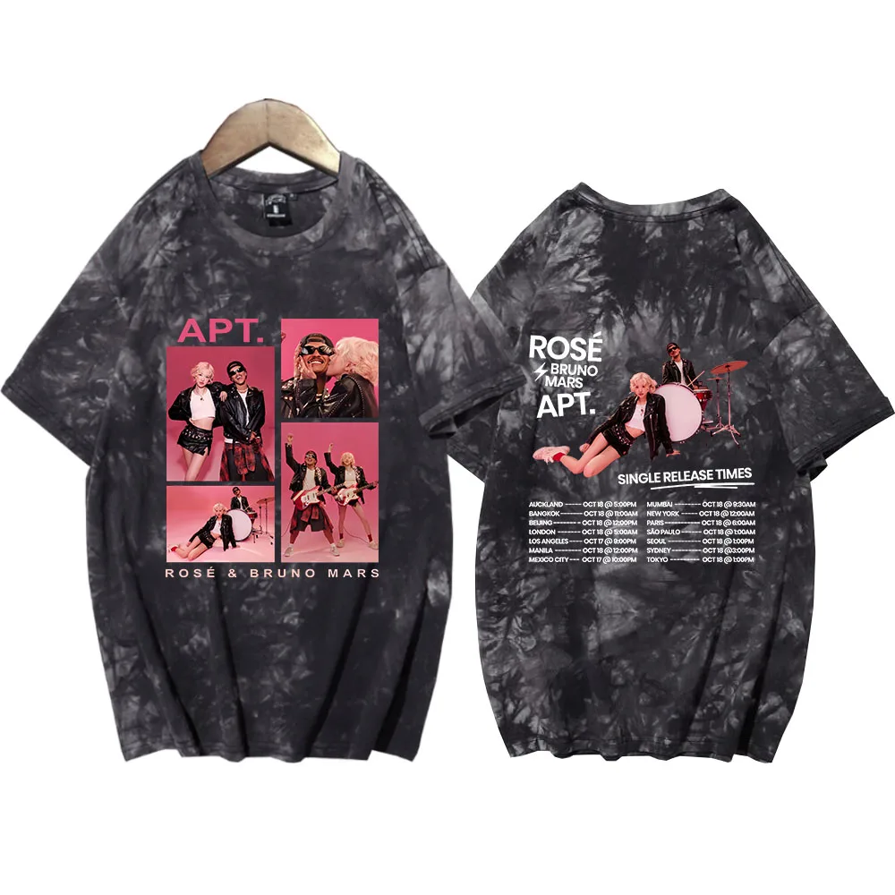 ROSÉ &amp Bruno Mars APT Tie Dye Shirts Unisex Round Neck Short Sleeve T-Shirt Souvenir Gift Tops