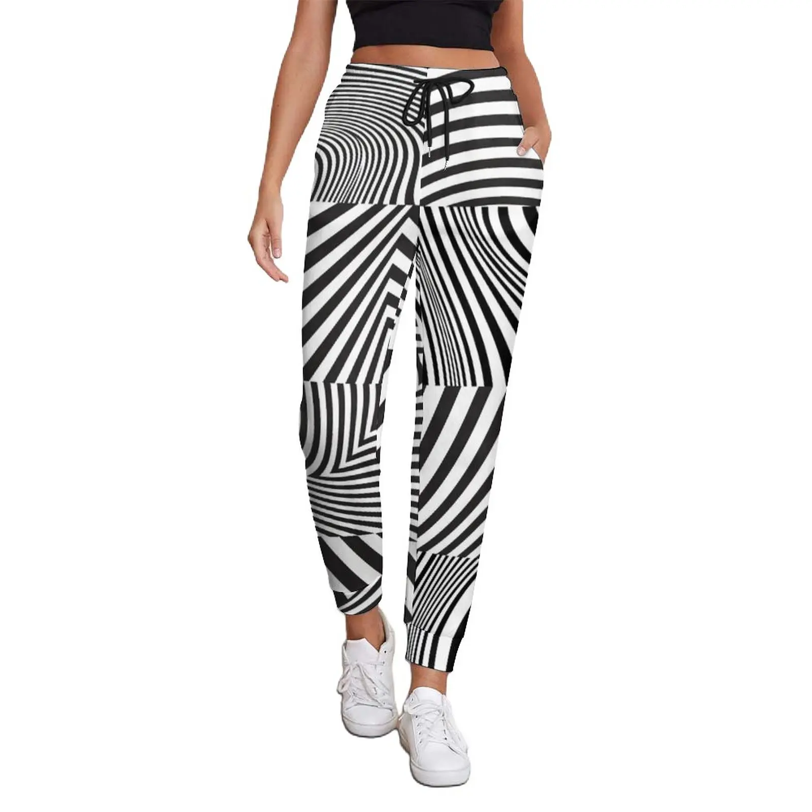 

Retro Mod Squared Jogger Pants Spring Abstract Stripes Elegant Sweatpants Ladies Aesthetic Printed Trousers Big Size