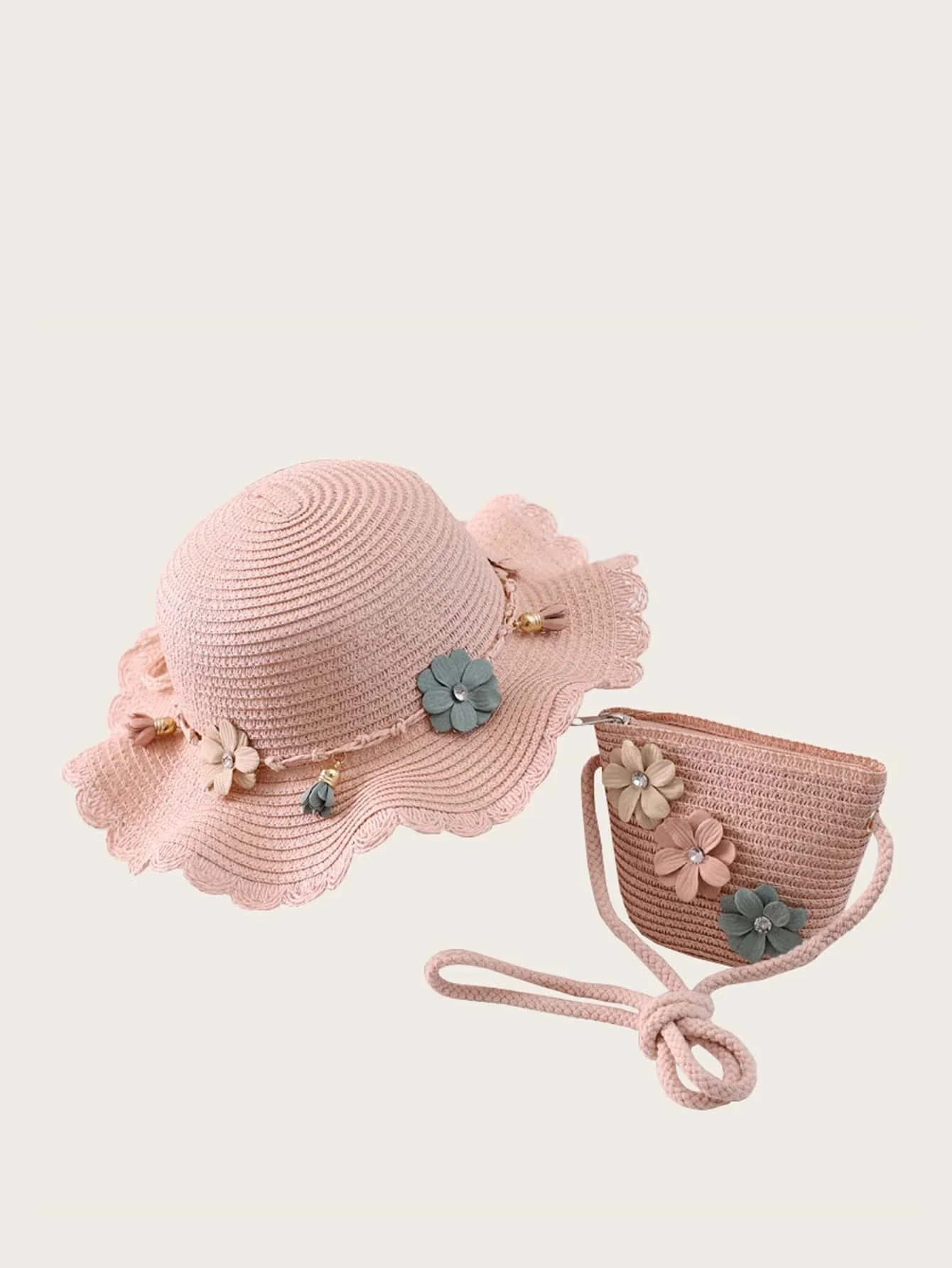 

Соломенная шляпа и сумка для девочек с цветочным декором