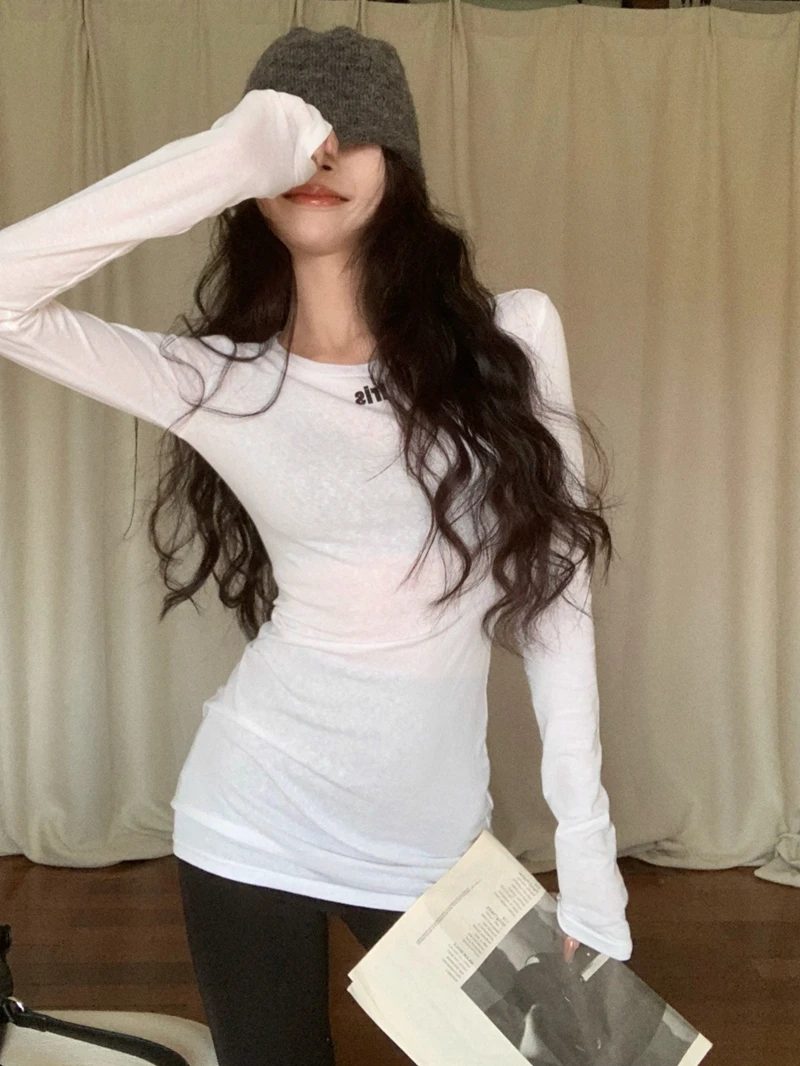 Женская футболка с длинным рукавом Повседневная облегающая круглым вырезом и