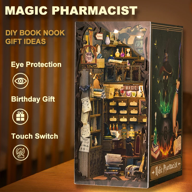 

CUTEBEE DIY Book Nook Kit Miniature House With Dust Cover Magic Pharmacist Gift Ideas Bookshelf Insert For Birthday Gift
