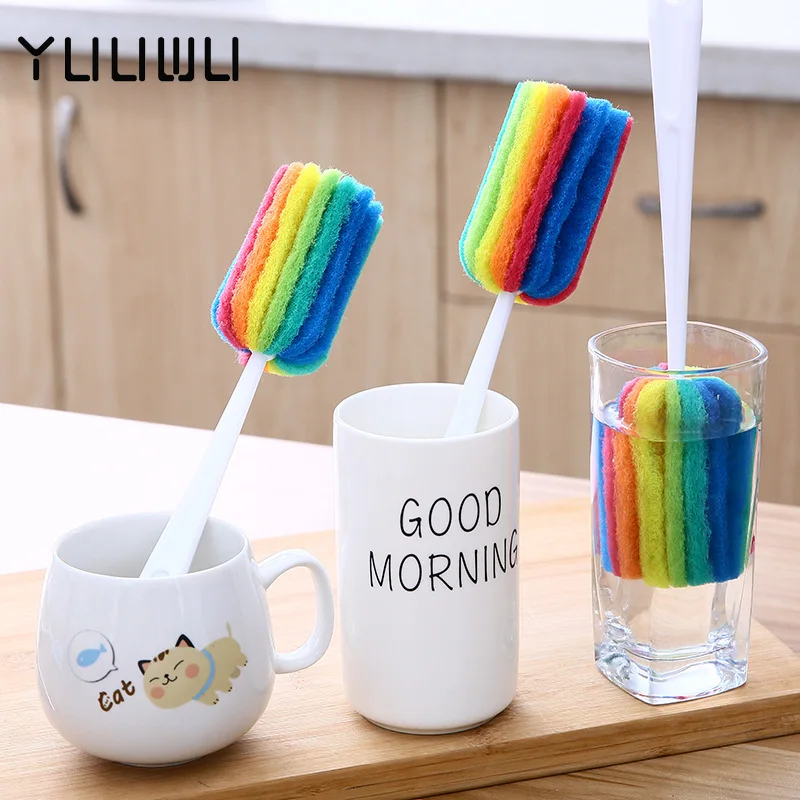 

Water Bottle Cup Mug Glass Washing Sponge Cleaning Brush Scrubber with Handle Cleaning Utensils Brush Glass
