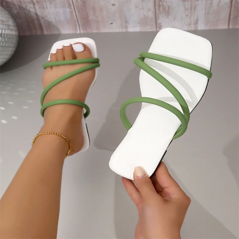 Narrow Band Women Slippers Summer Flat Outdoor Beach Sandals Women Slides 2023 New Korean Fashion Ladies Flip Flops Big Size 42