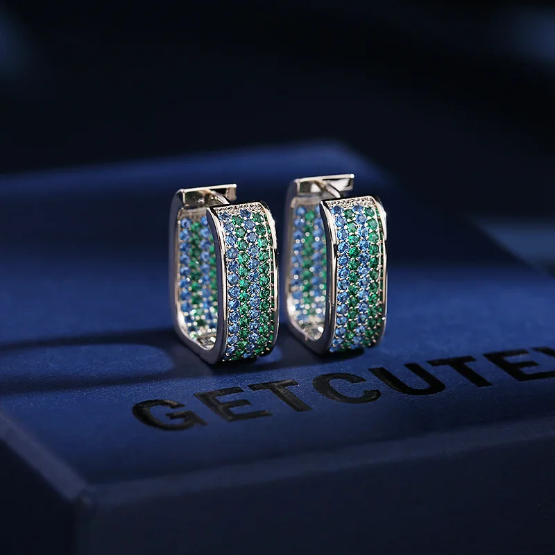 

Bilincolor Micro Inlaid Zircon Stereo Square Earrings for Party