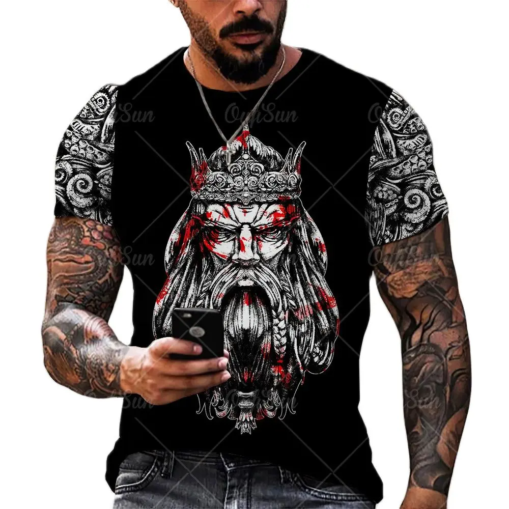 

Viking Symbol Tattoo Raven 3d Printed T-shirts Harajuku Fashion Short Sleeve Summer Men T-shirt Loose Streetwear Unisex Tops