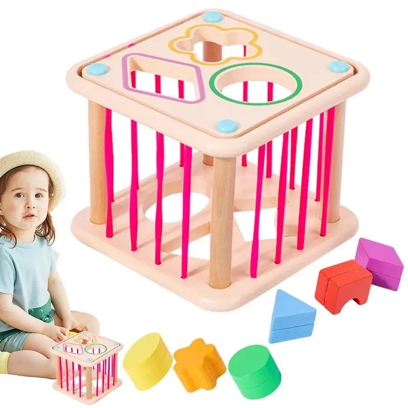 

Wooden Shape Sorter Toy Montessori Motor Skills Toy Learning Cube For Toddler Activity Sensory Cube Bin Rainbow Colors Toddler