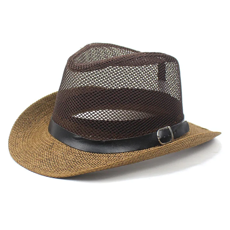 

Мужская Летняя соломенная шляпа, сетчатая дышащая шапка, Мужская джазовая шляпа, шляпа от солнца с широкими полями, уличная пляжная соломен...