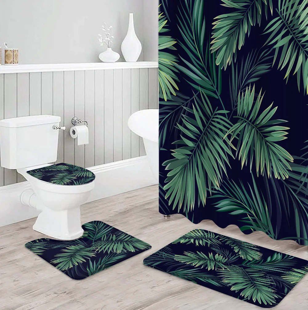 Водонепроницаемая душевая занавеска для ванной комнаты коврик с тропическими