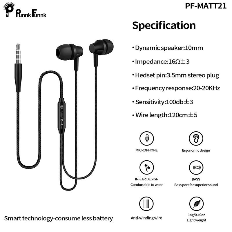 punnkfunnk wired earphones sport headset 1 2m in ear deep bass stereo earbuds wmic for iphone samsung huawei xiaomi vivo oppo free global shipping