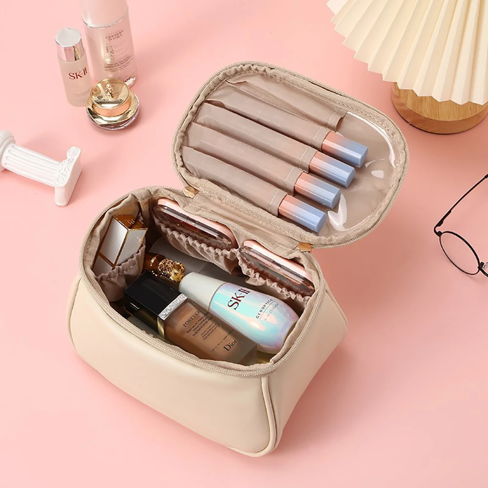 Large-capacity Makeup Bag PU Leather Portable Travel Wash Cosmetic Bag Toiletries Organizer Female Storage Handheld Box 2023 New