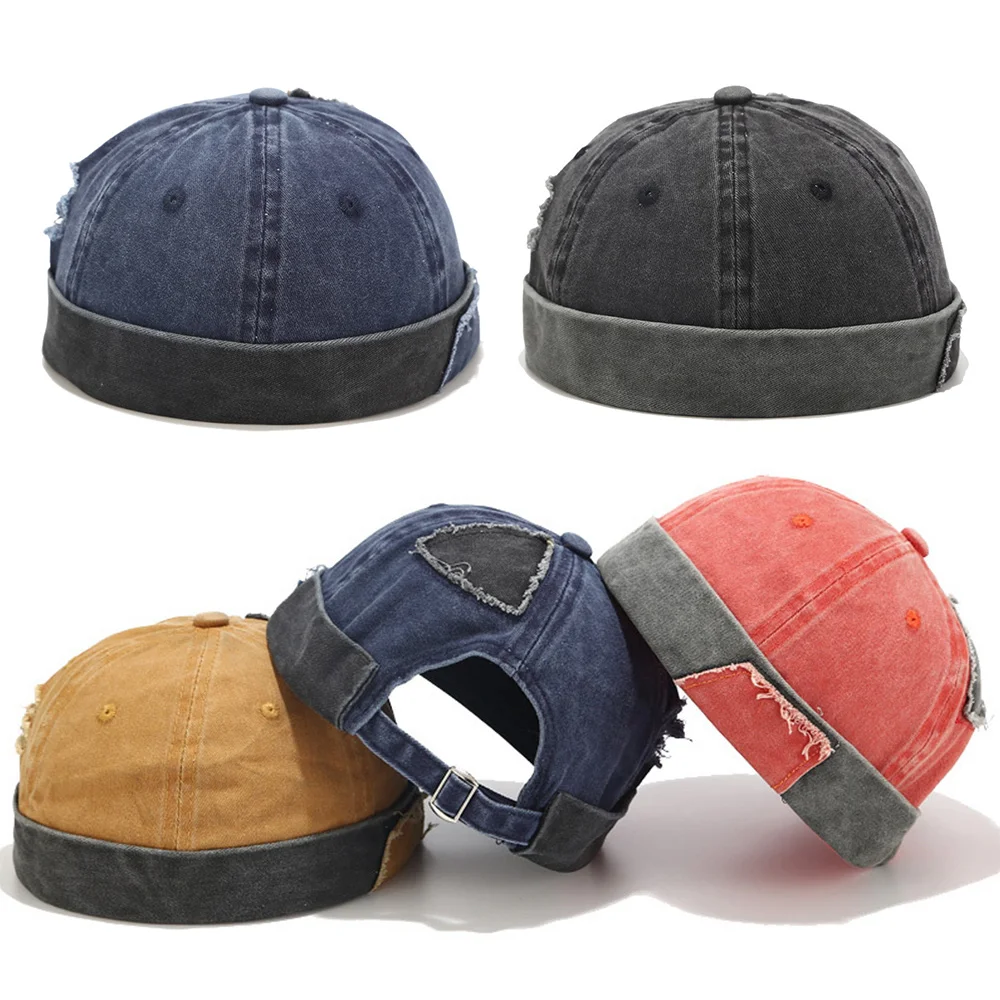 

Retro Fashion Women Men Beanies Hat Washed Denim Casual Melon Caps Skullcap Hip-hop Beggar's Hat Sailor Cap Brimless Beanie Hats